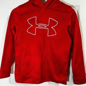 youth medium, under armour, cold gear, hooded, pull over, like new, red